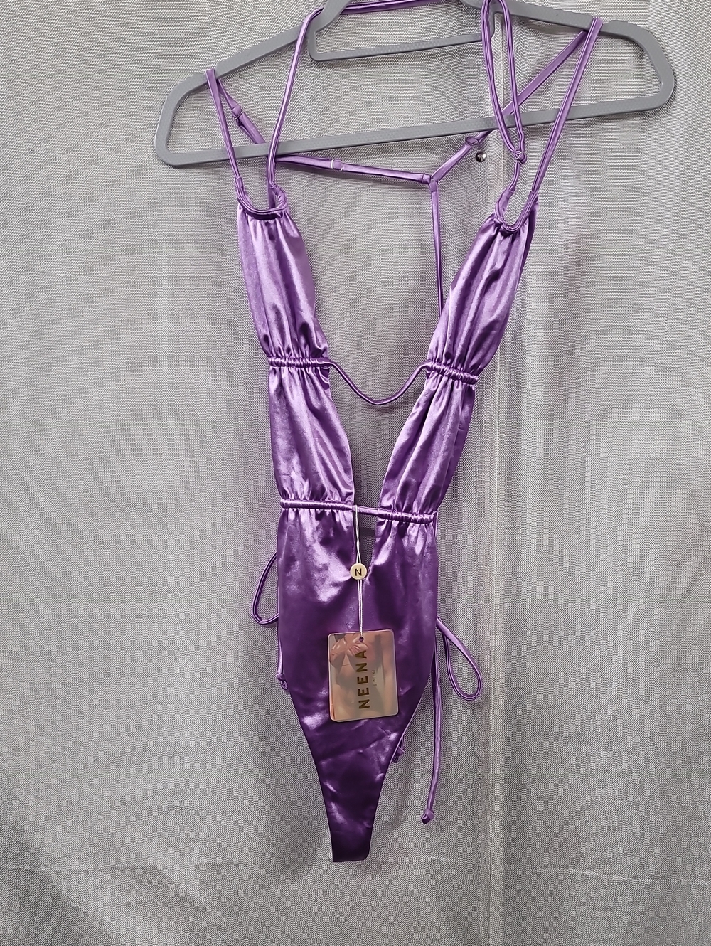 Neena Nwt Metallic Lavender Satin One-Piece Swimsuit Size Large